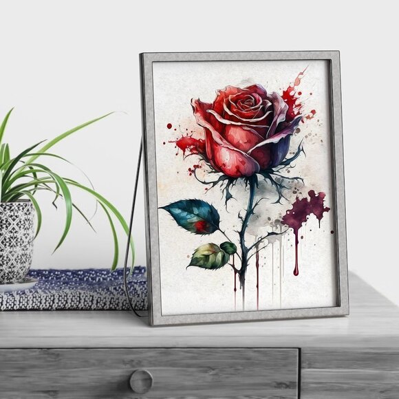4x6 Rose Flower Illustration Ink Splatter Art Watercolor Oil‎ Painting Print - Picture 6 of 6